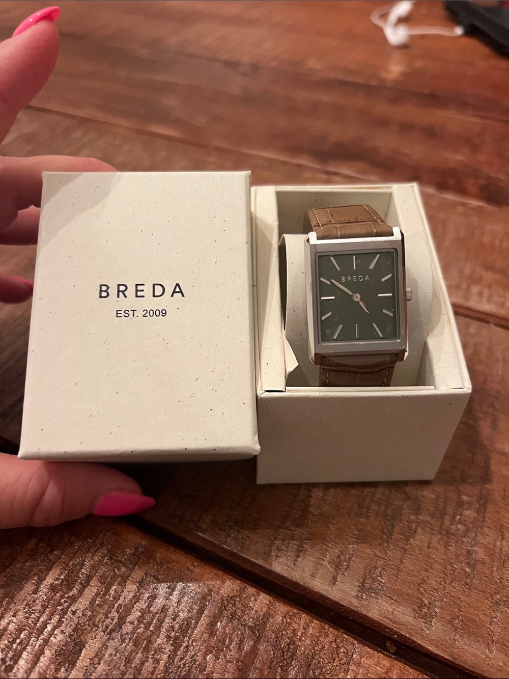 BREDA Men's Green Dial with Brown Leather Strap Watch